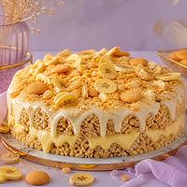 Giant round Banana Pudding crispy rice treat